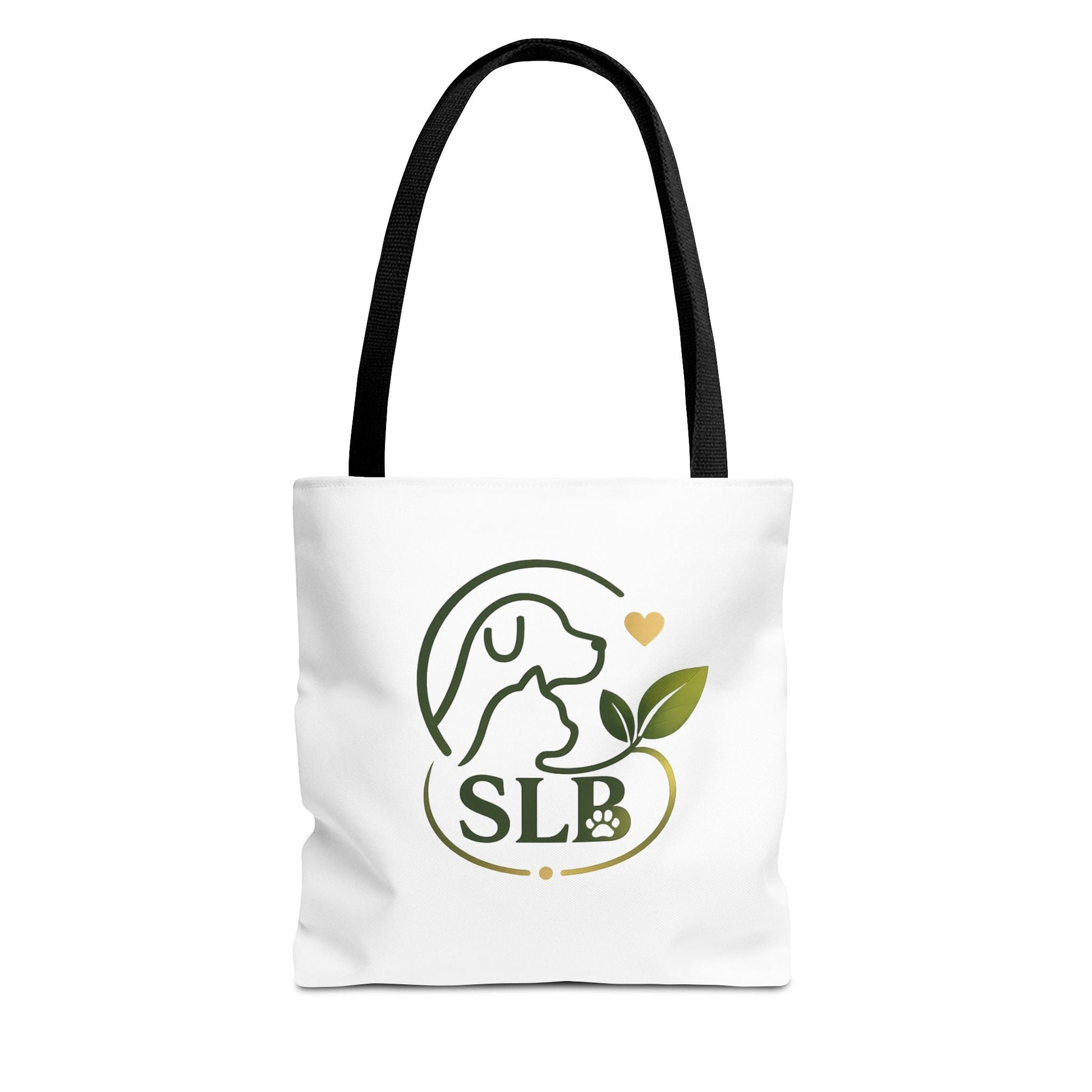 Cat and Dog Lover Eco Tote Bag with minimalist dog and leaf design on white canvas and black handles