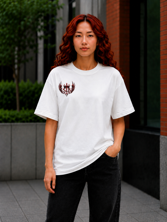 Unisex Ember Crown Wing T-Shirt – Gothic Phoenix Crest Front Design Only Color White