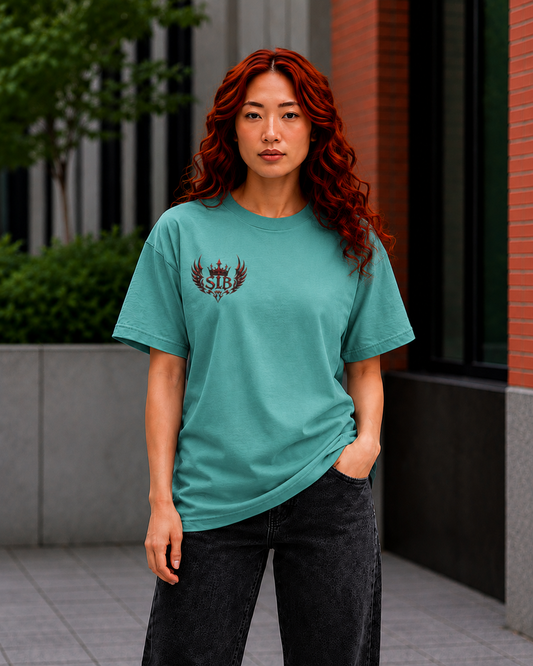 Unisex Ember Crown Wing T-Shirt – Gothic Phoenix Crest Front Design Only Color Seafoam