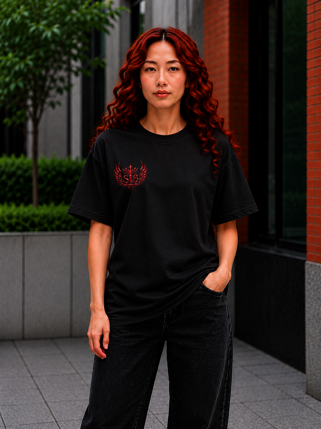 Unisex Ember Crown Wing T-Shirt – Gothic Phoenix Crest Front Design Only Color Black