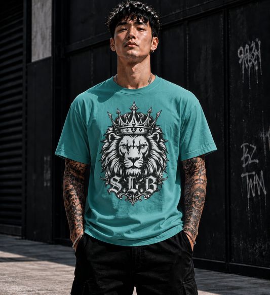 Unisex seafoam SLB Crowned Lion T-Shirt with crowned lion graphic symbolizing confidence and leadership