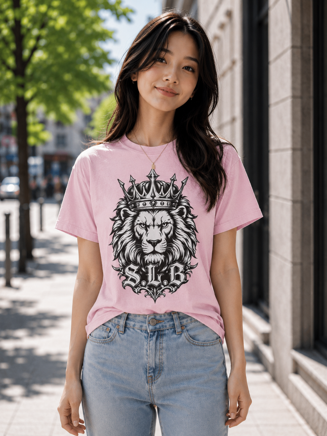 Unisex Crowned Lion SLB T-Shirt – Lead with Strength Color Blossom