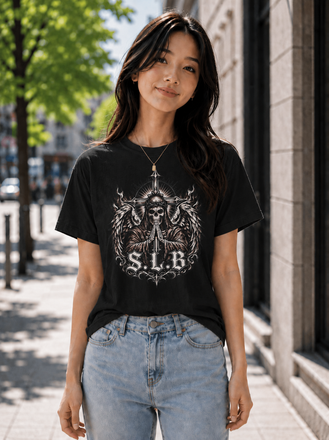 Unisex SLB Guardian Reaper T-Shirt – Wings of Faith & Strength Color Black