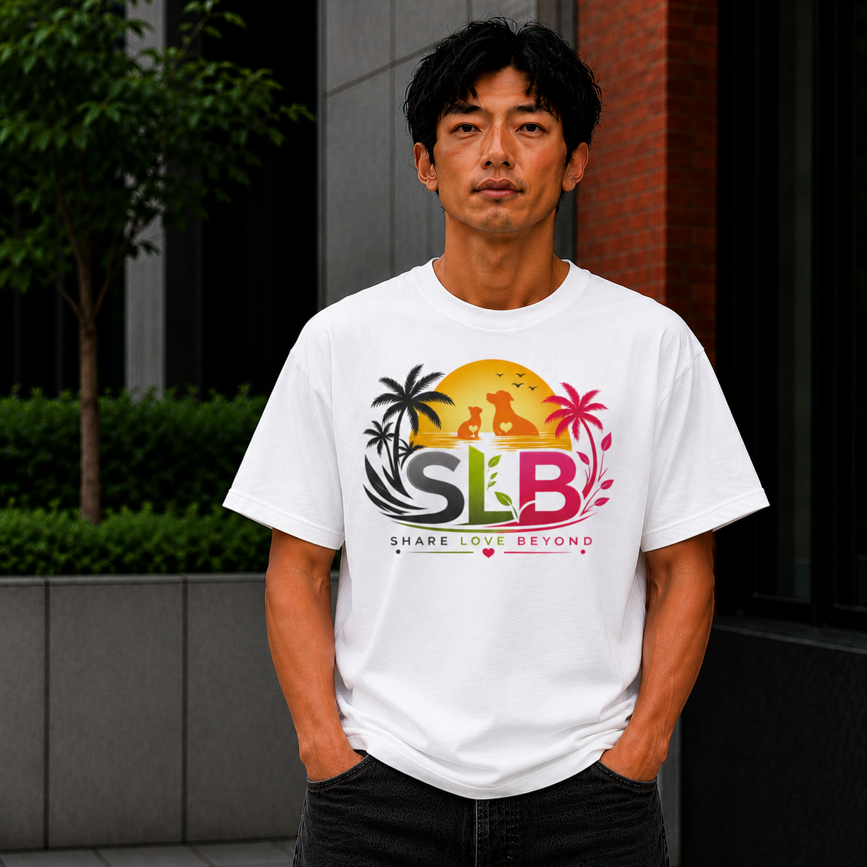 Unisex SLB “Share Love Beyond” Tropical Pet Lover T-Shirt Color White