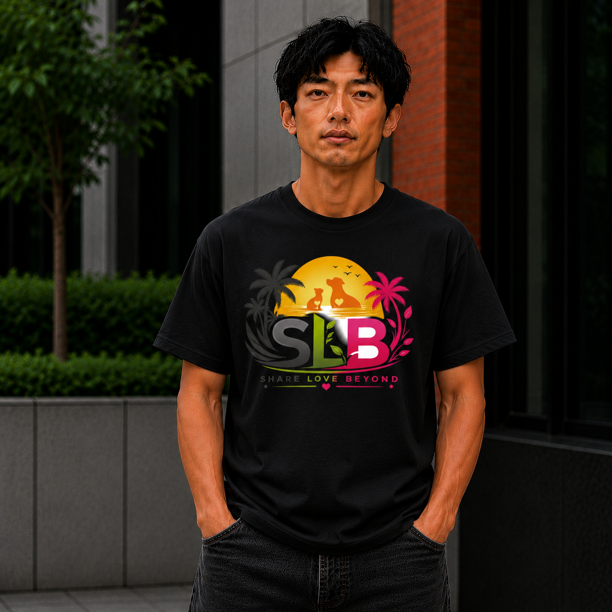Unisex SLB “Share Love Beyond” Tropical Pet Lover T-Shirt Color Black