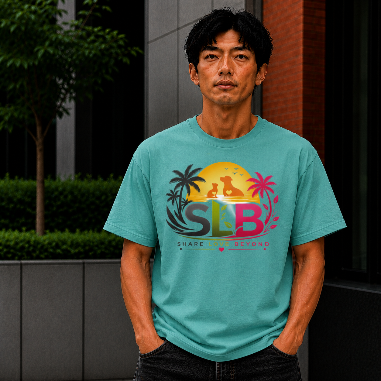 Unisex SLB “Share Love Beyond” Tropical Pet Lover T-Shirt Color Seafoam