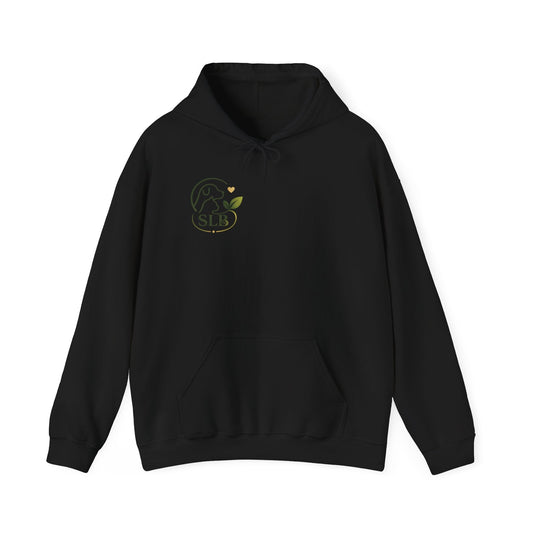 Cozy dog lover hoodie with heart-forward dog and cat design, adjustable hood, and kangaroo pocket for pet parents