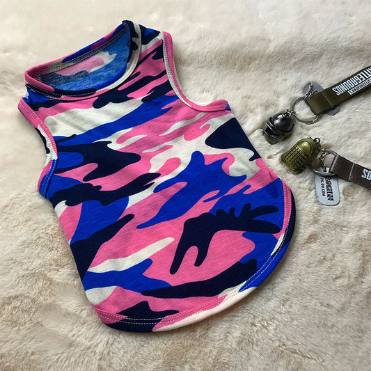 Colorful cotton pet summer clothing T-shirts in various sizes and designs